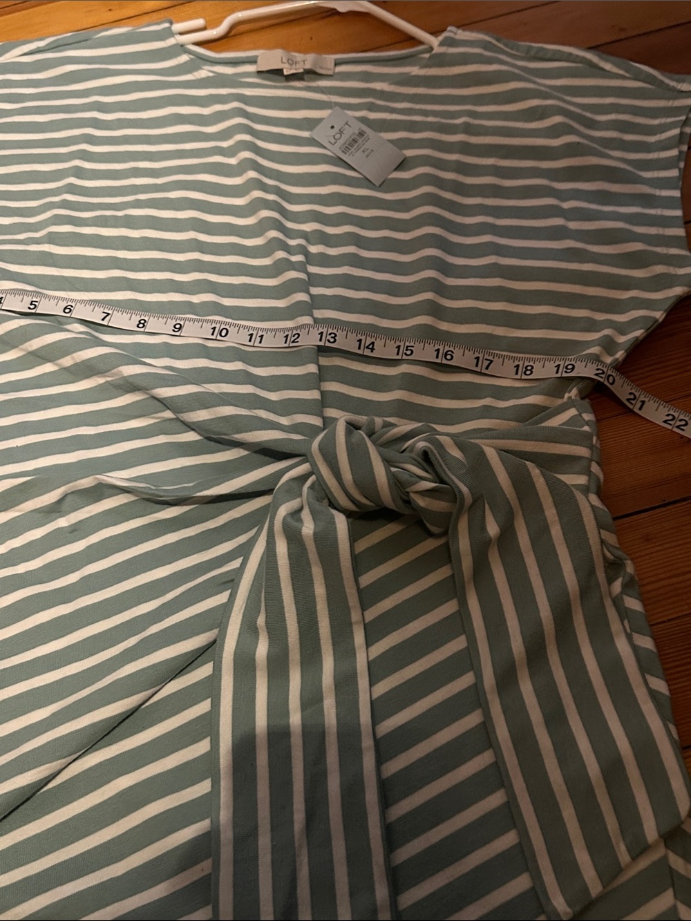 LOFT Sage Green & White Striped Knot-Front Mini Dress